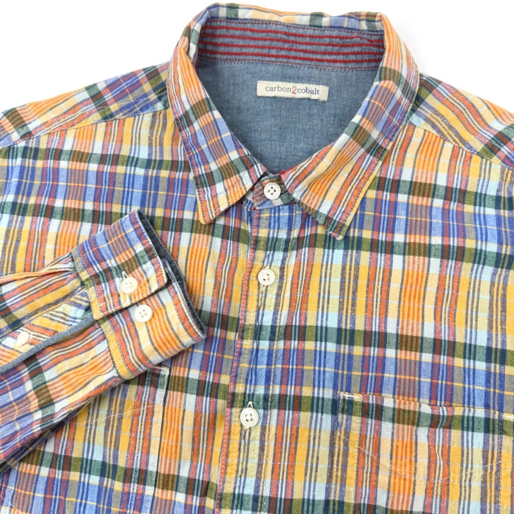 Carbon2Cobalt Mens Large Multi Color Plaid Long Sleeve Button Down Shirt